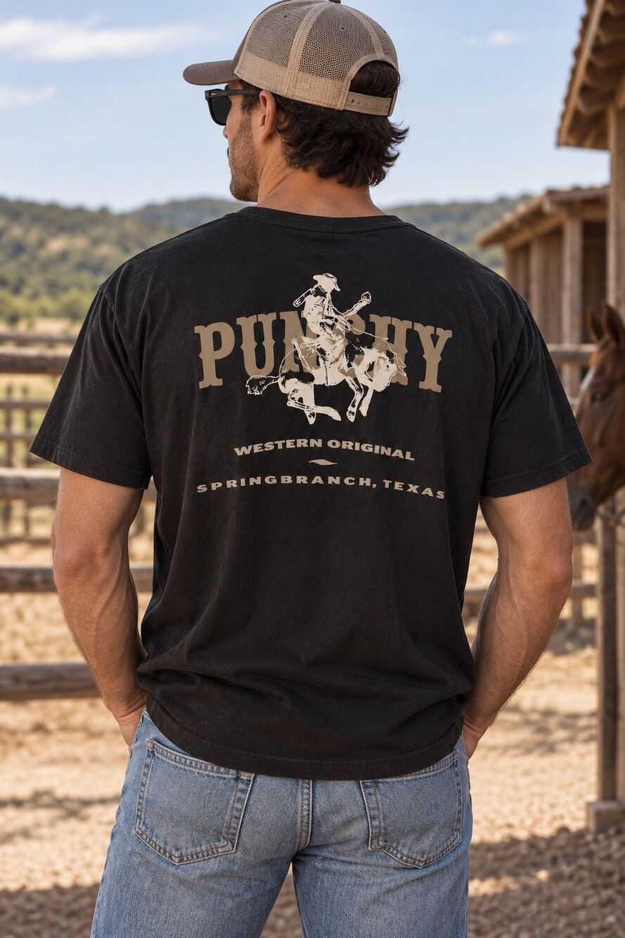 Hooey Punchy Western Original Black Cowboy Rodeo Graphic T-Shirt Size Large